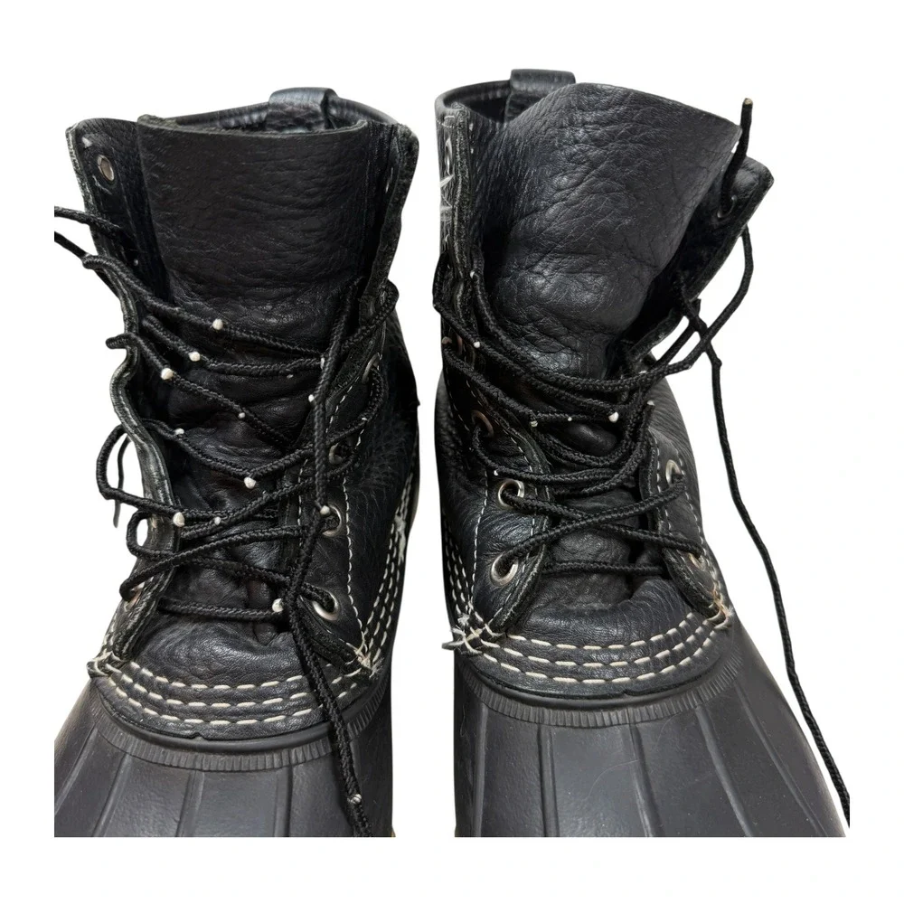 LL Bean Duck Boots Mens 8 EW Black Leather Waterproof Rain Snow Bean Boots